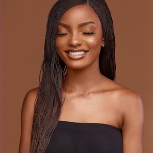 Peluca trenzada ligera. Peluca trenzada microtorcida hecha a mano. Pelucas trenzadas para mujeres negras. Peluca trenzada senegalesa con frontal de pelo de bebé. Peluca de trenzas africanas.