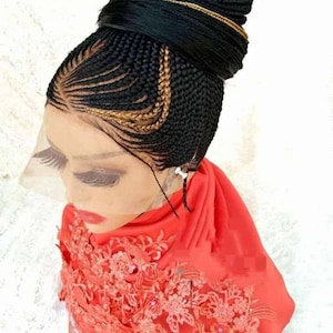 Updo Full Lace Cornrow braided wig, cornrow wig, Braided wigs. Cornrow braid lace wig. Ghana weaving braided wig.