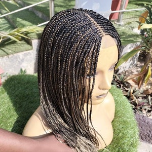Light Weight Braided Wig, Handmade Box Braid wig, Cornrow Wig, Lace Closure With Baby Hair Frontal. Braid wigs for black women.