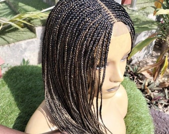 Braided wigs with middle part closure ONLY! Short Box Braided Wig. Braided Wig With Beads. Lace Closure  main image 3