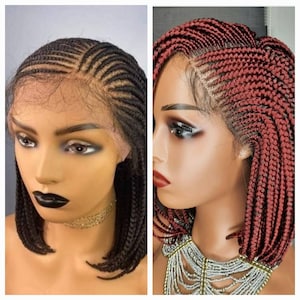 Handmade Short box braided wig, Lace Frontal & Full Lace Braided wig, Bob braids wig, wig for black woman. Cornrow braids wig. Knotless Wigs
