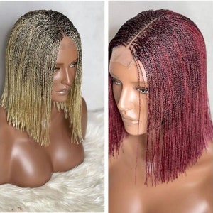 Peluca con microtorsión, peluca con nanotorsión, 1 millón de torsiones, peluca con corte recto, peluca con trenzas para mujeres negras, peluca con trenzas senegalesas. Peluca con trenza corta.