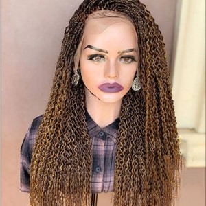 Watermelon box braided wig. Spiral box braided wig. Frontal, Full Lace and Closure braided wig. Curly braided wig. Braids with curly top.
