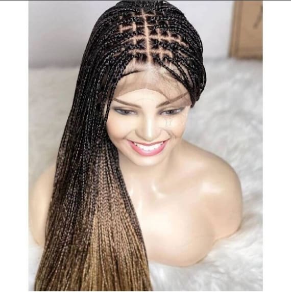 3 Colours Ombre Human Hair Knotless Full Lace Braided Wig  display picture 1