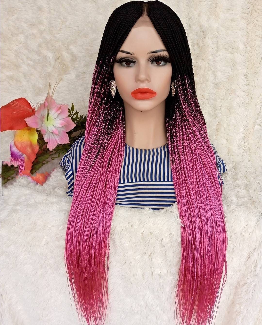 36 Zoll Lace Front Geflochtene Perücke Mit Babyhaar – Cornrows Half Box Braids Für Schwarze Frauen