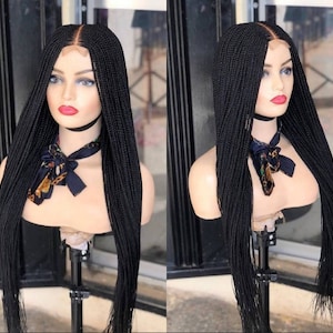 Light Weight Braided Wig, READY TO SHIP Handmade Box Braid wig, Cornrow Wig,Lace Closure With Baby Hair Frontal. Braid wigs for black women.