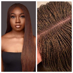 Peluca trenzada ligera. Peluca trenzada microtorcida hecha a mano. Pelucas trenzadas para mujeres negras. Peluca trenzada senegalesa con frontal de pelo de bebé. Peluca de trenzas africanas.