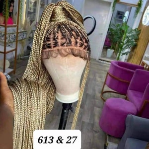 Human Hair Knotless Full Lace Braid Wig. Braided Wigs for black women. Colour 613 & 27. Frontal. Box braided wig. Cornrow Wig. Blonde Mix