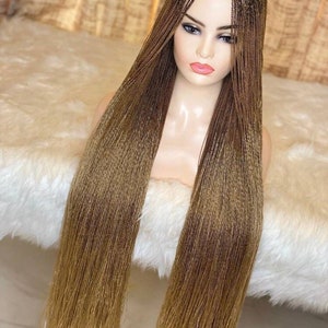 Peluca trenzada ligera. Peluca trenzada microtorcida hecha a mano. Pelucas trenzadas para mujeres negras. Peluca trenzada senegalesa con frontal de pelo de bebé. Peluca de trenzas africanas.