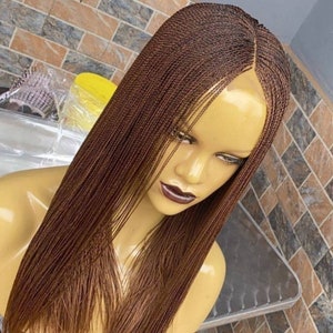 Peluca trenzada ligera, hecha a mano con microtrenzas. Pelucas trenzadas para mujeres negras. Trenza senegalesa con frontal de pelo de bebé. Color 30