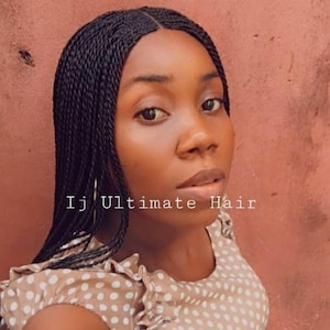 Peluca trenzada ligera de trenzas africanas, hecha a mano con microtorsión. Pelucas trenzadas para mujeres negras. Trenza senegalesa con frontal de pelo de bebé.