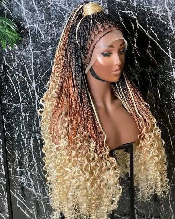 Handmade Human Hair Full Lace Knotless Braided Spiral Weave Hair. Braid  wigs for black women. Box Braid Wig. Cornrow Wig