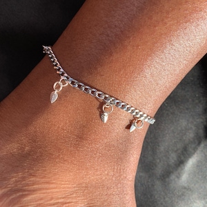 Chain anklet, chain bracelet, Leaf chain anklet, curb anklet, bracelet, silver, curb, anklet, men, women, 4mm