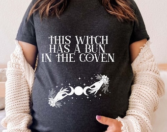 Halloween Pregnant Announcement Shirt, Gothic Mom Shirt, New Occult Mama Halloween, Bun in the Coven,Gothic Mystical Mom to Be Maternity