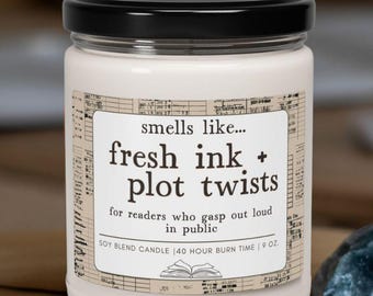 Bookish Candle, Smells Like Fresh Ink and Plot Twists, Book Lover Librarian Gift for Her, Reader Gifts for Bookworms, Gifts for Bookclubs