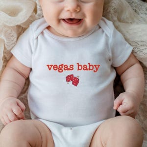 Funny Vegas Baby Bodysuit, What Happens in Vegas Pregnancy Announcement, Baby Reveal, Poker Craps Dice Casino Baby Shower,Funny Baby Clothes