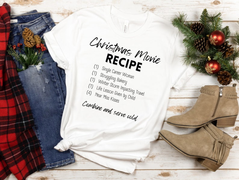 Christmas Movie Watching Recipe Shirt Christmas Movie Season Hot Cocoa Shirt Small Town Movie Shirt Movies by the Fire with my Dog image 1