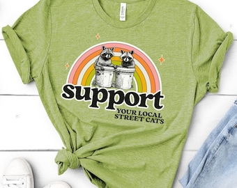 Retro Street Cats T-Shirt,Funny Tee Shirt Gift Raccoon, Trash Panda, Cute Rainbow Raccoon Humor,Funny Weirdcore Trash Shirt, More Trash Can