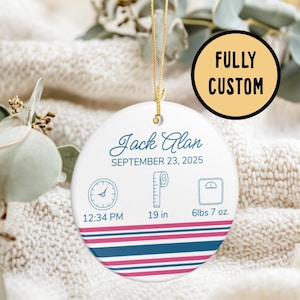 Baby Ornament, Personalized Birth Announcement Ornament,Custom Newborn Baby Birth Stats Keepsake, Customized Baby Shower Gift,Nursery Decor