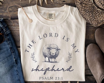 Religieus geloof Comfort Colors®-shirt, The Lord Is my Shepherd, shirt christelijk bijbelvers, shirt op geloof gebaseerd, kleding christelijke psalmen