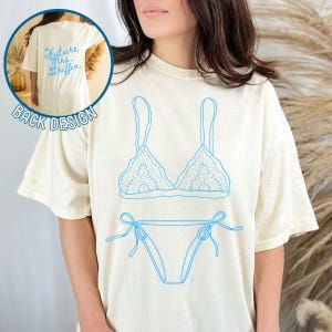 Womens Custom Bikini Tshirt, Fun Swimsuit Coverup, Bachelorette Party Merch, Bikini Shirt, Comfort Colors Destination Wedding Party Shirt