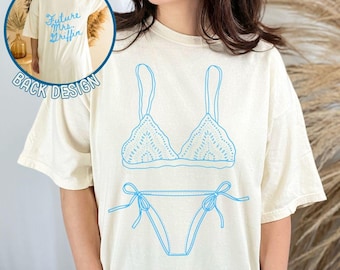 Womens Custom Bikini Tshirt, Fun Swimsuit Coverup, Bachelorette Party Merch, Bikini Shirt, Comfort Colors Destination Wedding Party Shirt