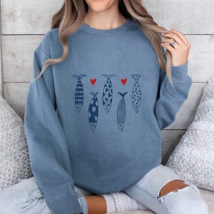 Fisherman Aesthetic Unisex Comfort Colors Crewneck Sweatshirt, Aesthetic Sardines Fish Coquette Nautical,Americana Fashion, Beach Sweatshirt