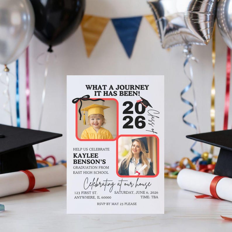 Then and Now Graduation Invitation Template, Editable Photo Grad Invite, Personalized Graduation Announcement, Class of 2026 Party Invite image 2
