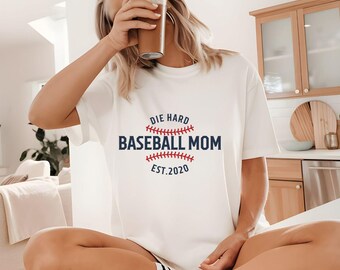 T-shirt personnalisé Baseball Mom Comfort Colors, Baseball pour femme, Chemise sport pour maman, Cadeau pour la fête des Mères, Chemise familiale de baseball EST. Année Personnalisé