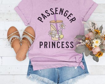 Shirt passagier prinses, pastel shirt passagiersstoel, girlie koffie cadeau, grappig meisje cadeau, retro T-shirt voor koffieliefhebbende tiener vrouw passagier