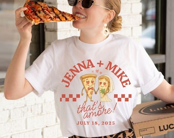 Personalisierte Pizza Hochzeit Toss Shirt, Benutzerdefinierte Pizza Hochzeit Merch, Hochzeitswochenende Pizza Liebhaber Italienische Hochzeit, Benutzerdefinierte Braut Geschenk