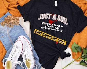 True Crime Girly T-Shirt, Murder Shows Comfy Clothes, Dark Humor Halloween Shirt, Wine & Crime Gift, Sarcastic Crime Documentary Girl