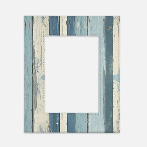 May include: A square picture frame with a distressed wood design. The frame is painted in shades of blue and white, with a weathered look. The frame is perfect for displaying photos or artwork.