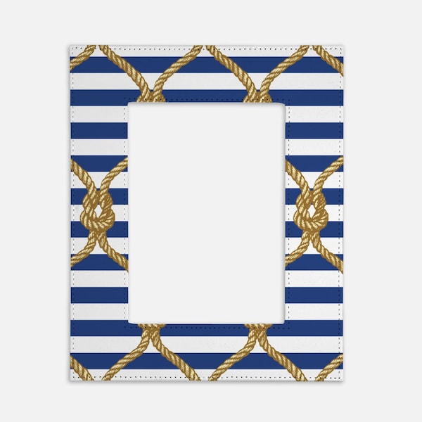 Blue & White Marine Knot Photo Frame | Nautical Picture Frame | Memory Size 8X10 Holds 5X7 | Beach Decor | Beach Gifts