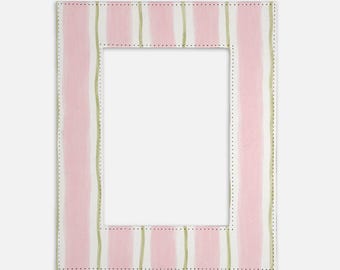 Pink Green Watercolor Stripe Picture Frame | Hand-Painted Look Easel Display