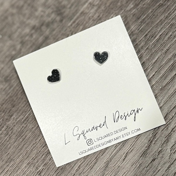 Tiny Heart Studs, Small Heart Studs, Black Heart Studs, Dainty Earrings, Black Studs, Valentines Day Earrings, Gift for Woman, Acrylic Studs