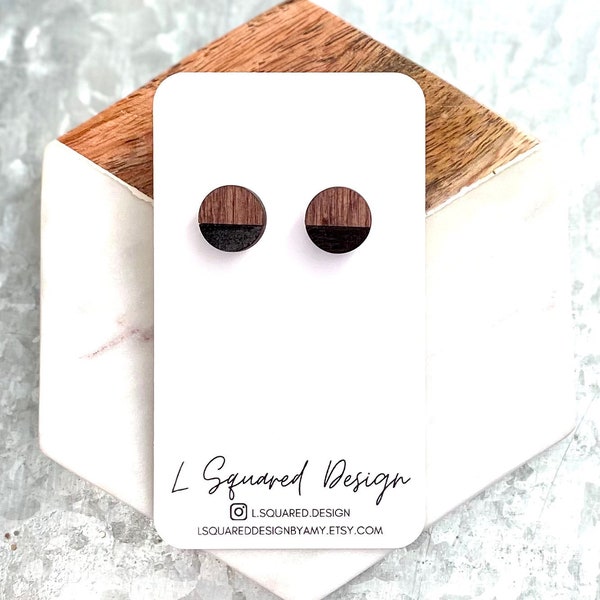 Circle Wooden Studs, Black Wood Studs, Geometric Stud Earrings, Boho Earrings, Laser Cut Wood, Dark Wood Earrings, Minimalist Studs, Modern