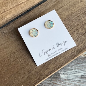 Iridescent Earrings,  Gold Earrings, Faux Druzy, Oversized Studs, Large Circular Earrings, Statement Earrings, Gift for Her, Sparkly Studs