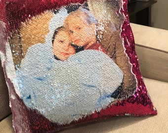 Personalized sequins pillow.  Great for dorm room, play room, birthdays, weddings