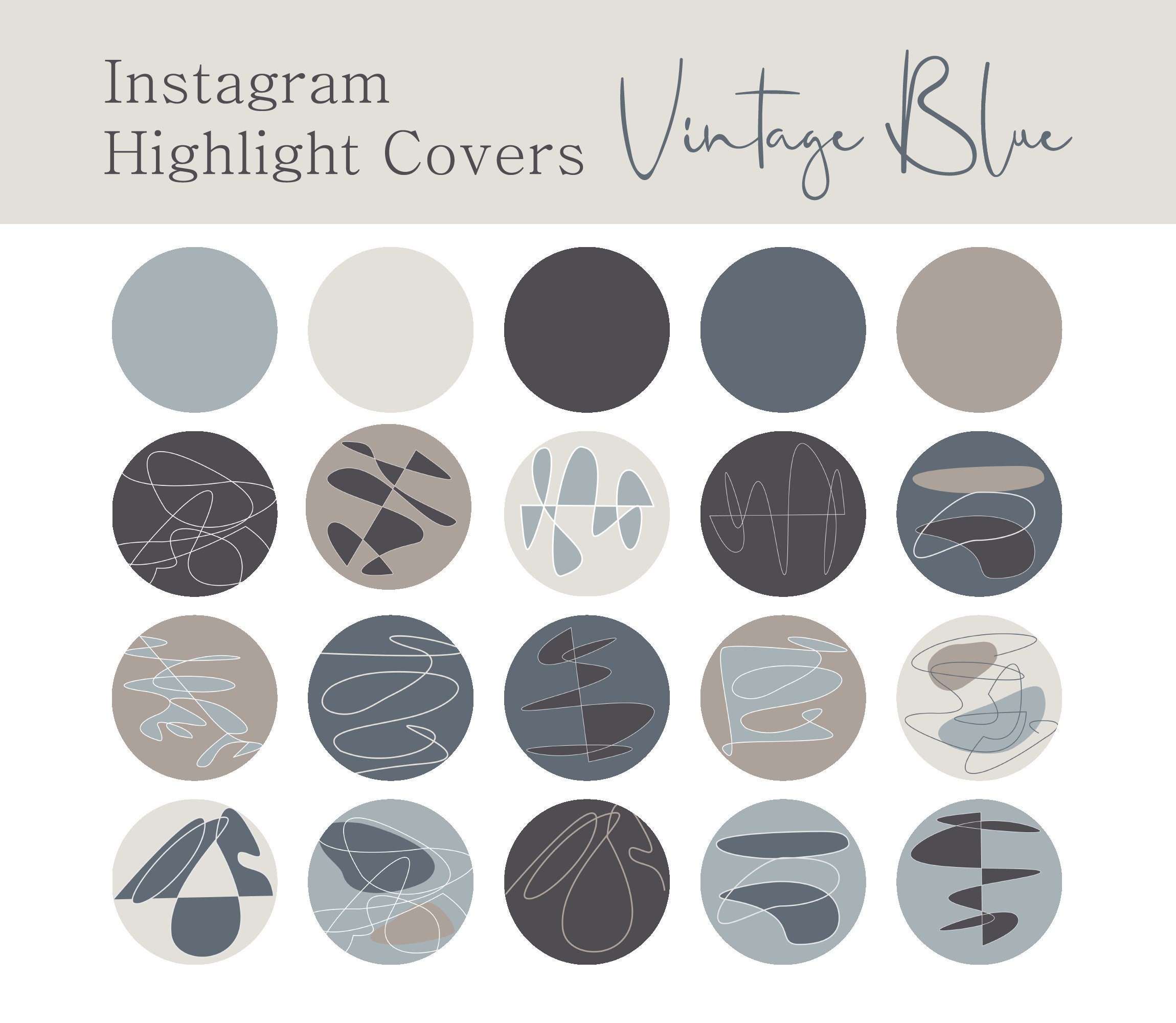 Vintage Blue Instagram 20 Highlight Covers ,png Icon, Blue Color ...