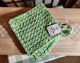 Wash cloths, dish cloths, potholders/hot pads; Hand-crocheted with 100% cotton; durable and machine washable, dryer friendly.