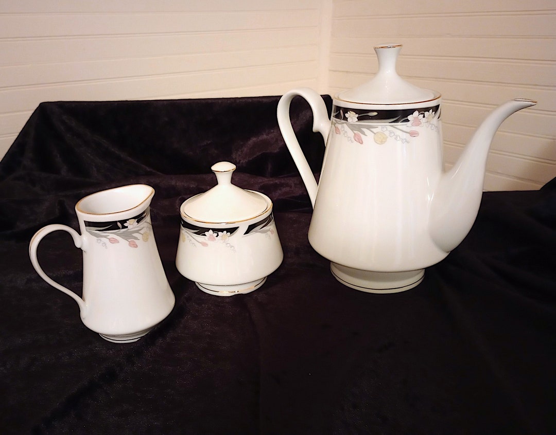5 Piece 'michelle' Design Tienshan Fine China Tea Set Black & White