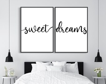 Sweet Dreams (SET OF 2)  | Home Decor, Bedroom Print, Bedroom Wall Art,Home Print, Wall Art, Bedroom Art, Bedroom Prints, Text Print