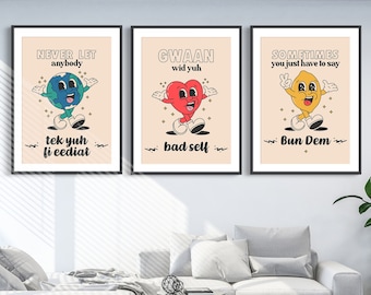 Patois Wall Art Trio | Home Decor, Wall Art, Modern Wall Art, Jamaican Print, Patois Print, Patois Art, Caribbean print, Slang Print