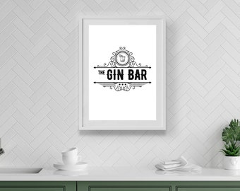 The GIN BAR | Home Decor, Kitchen Prints, Kitchen, Kitchen Wall Art, Kitchen Print, Kitchen Decor, Gin Print, Alcohol Print