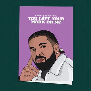 Carte de Saint-Valentin I can't get over you, carte romantique inspirée de Drake pour lui, carte d'amour mauve