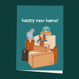 Gelukkig nieuw huis! Moderne nieuwe thuiskaart, gefeliciteerd met je nieuwe huis, fijne verhuisdag, gepersonaliseerde kaart