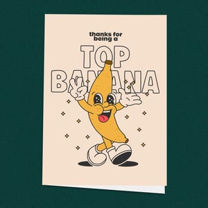 ¡El mejor plátano! Tarjeta de agradecimiento con plátano de dibujos animados, tarjeta de felicitación moderna, divertidas tarjetas de felicitación con frutas de dibujos animados, tarjetas de agradecimiento.
