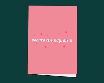 Carte Sécurisez le sac, carte de nouvel emploi amusante pour elle, félicitations à la patronne, carte rose d'autonomisation