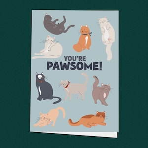 ¡Eres increíble! Tarjeta de agradecimiento para amantes de los gatos, adorables gatos de dibujos animados, tarjeta de felicitación moderna y bonita, tarjetas de agradecimiento, tarjeta de agradecimiento adorable.